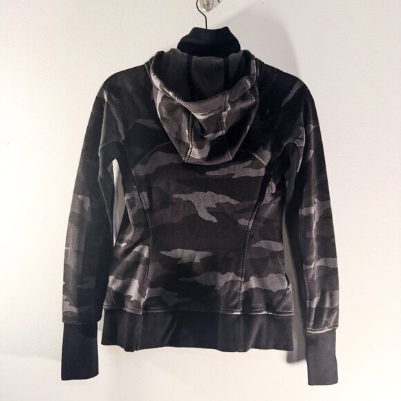 Athleta Triumph Hoodie Sweatshirt Full Front Zip Black Camo Women's Size XXS - Picture 4 of 11